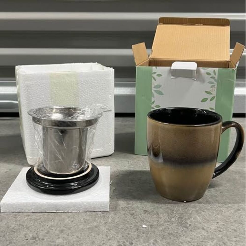Bosmartin Ceramic Travel Mug with Stainless Steel Filter and Ceramic Lid